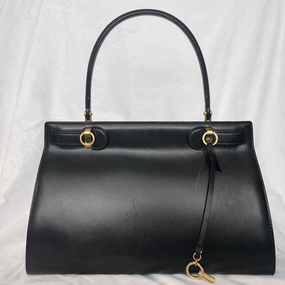 Authentic Tory Burch Lee Radziwill Black Leather Satchel Bag with Dust Bag - Picture 6 of 11